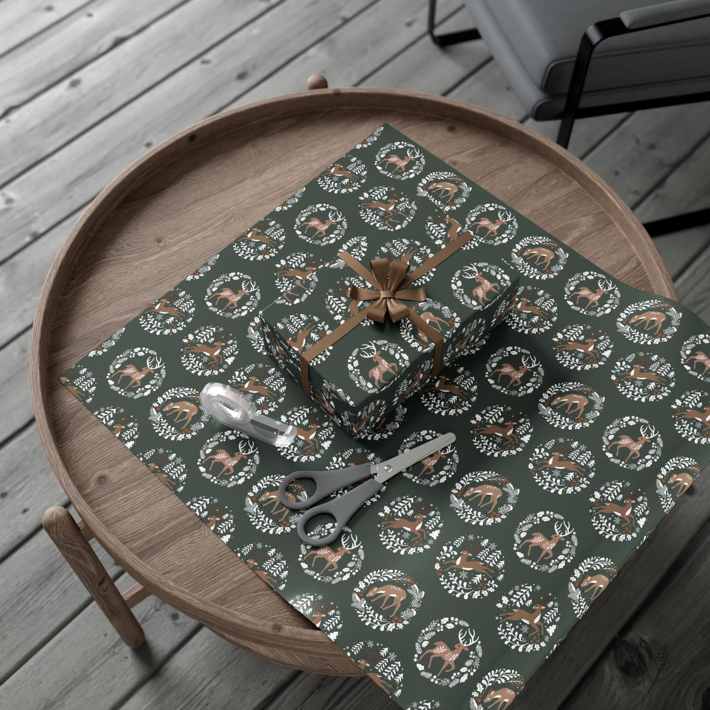 Woodland Deer Christmas Gift Wrapping Paper - Woodsy whimsical Animals - Folk Art Whimsy Gift Wrap