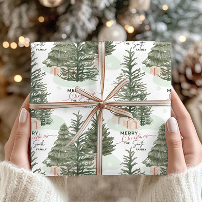 Personalized Christmas Tree Gift Wrapping Papers - Family Name Christmas Gift wrap - Classic Last Name Gift Wrap - Simple Gift Wrap