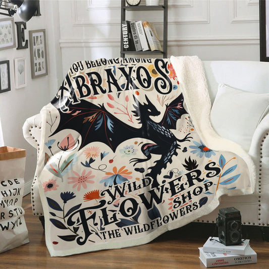 Abraxos Flower Blanket, Fantasy Dragon Bookish Blanket, Boho Wildflowers Cottagecore Blanket, Fantasy Book Lover Blanket, Book Gifts