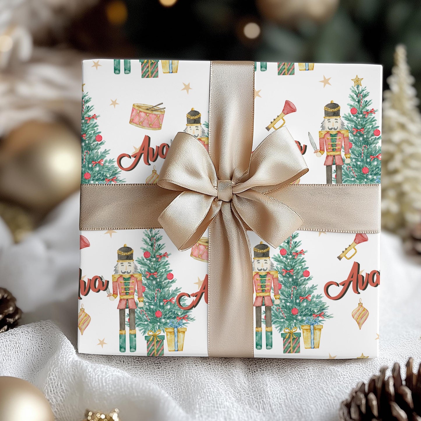 Kids Personalized Christmas Nutcracker Gift Wrapping paper - Childrens Custom Gift wrap - Classic Childs Name Gift Wrap