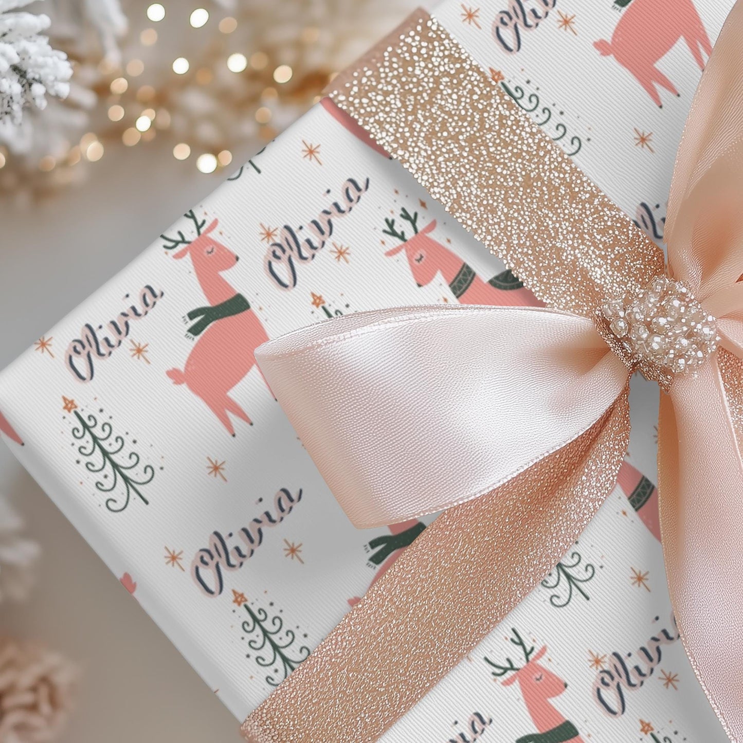 Girls Personalized Christmas Gift Wrapping Papers - Llama Name Christmas Gift wrap - Pink Cute Gift Wrap - Kids Gift Wrap