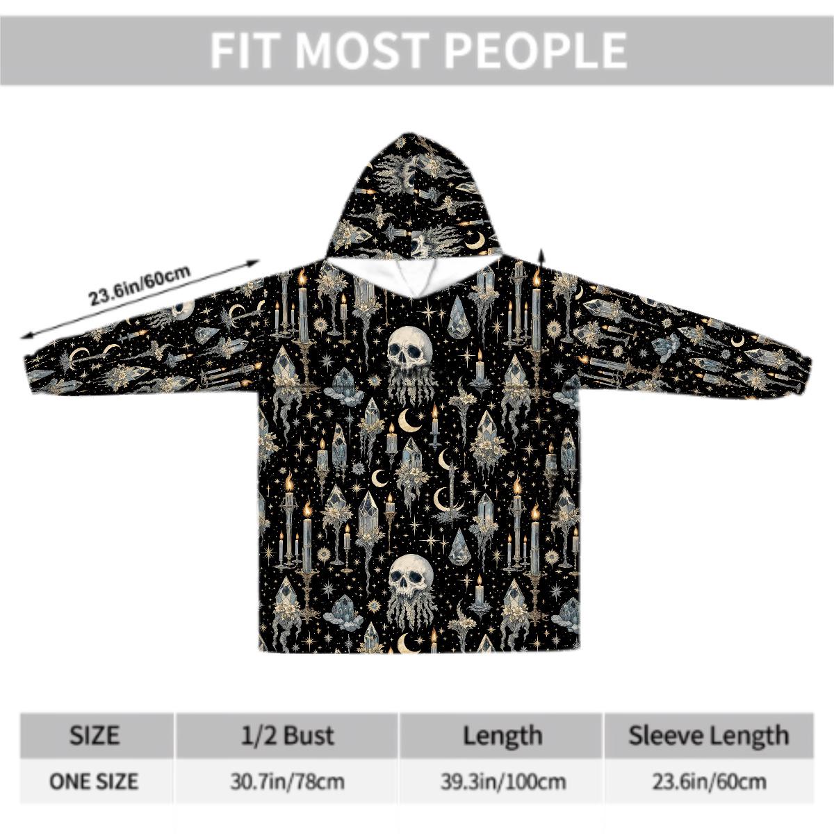 Crystal Skull Blanket Hoodie, Moon Boho Witchy Black Hooded Jumper, Gothic Floral Cute Winter Fall Accessory