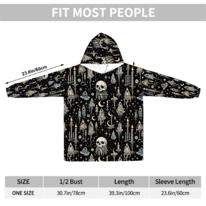 Crystal Skull Blanket Hoodie, Moon Boho Witchy Black Hooded Jumper, Gothic Floral Cute Winter Fall Accessory