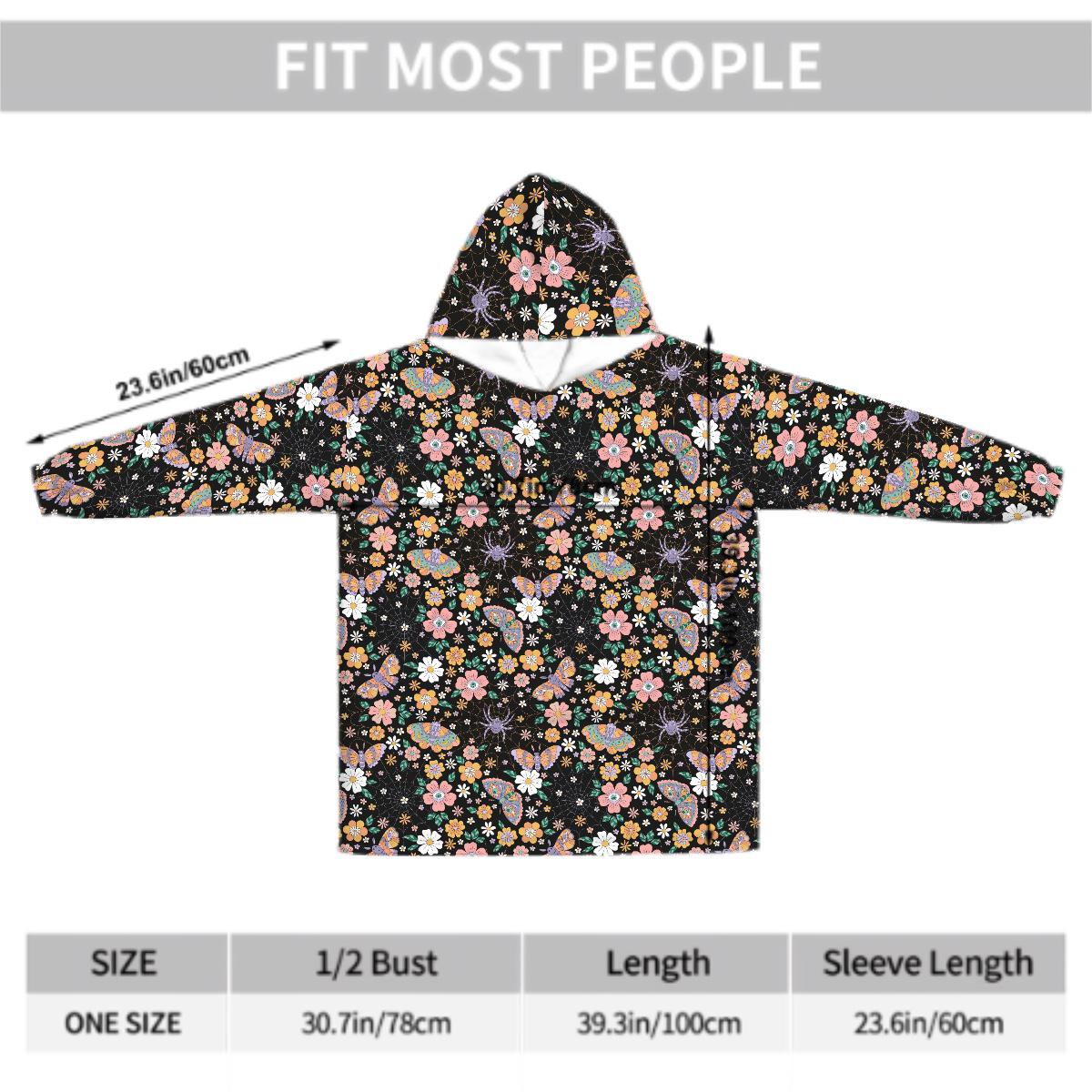 Butterfly Spiderweb Blanket Hoodie, Moon Boho Witchy Black Hooded Jumper, Gothic Floral Cute Winter Fall Accessory