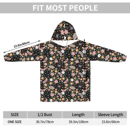 Butterfly Spiderweb Blanket Hoodie, Moon Boho Witchy Black Hooded Jumper, Gothic Floral Cute Winter Fall Accessory