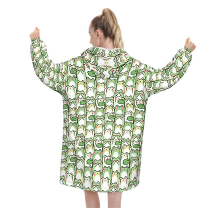 Green Kawaii Frog Blanket Hoodie, Funny Hooded Jumper, Kawaii Anime Cute Winter Fall Accessory