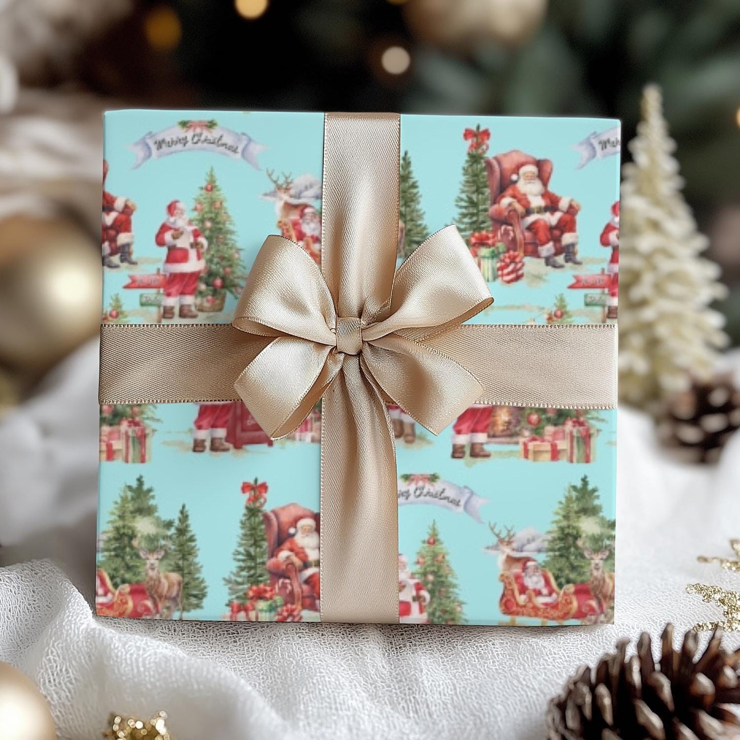 Vintage Santa Gift Wrap Papers - Retro Christmas Gift wrapping - Nostalgic Santa Claus Wrapping paper