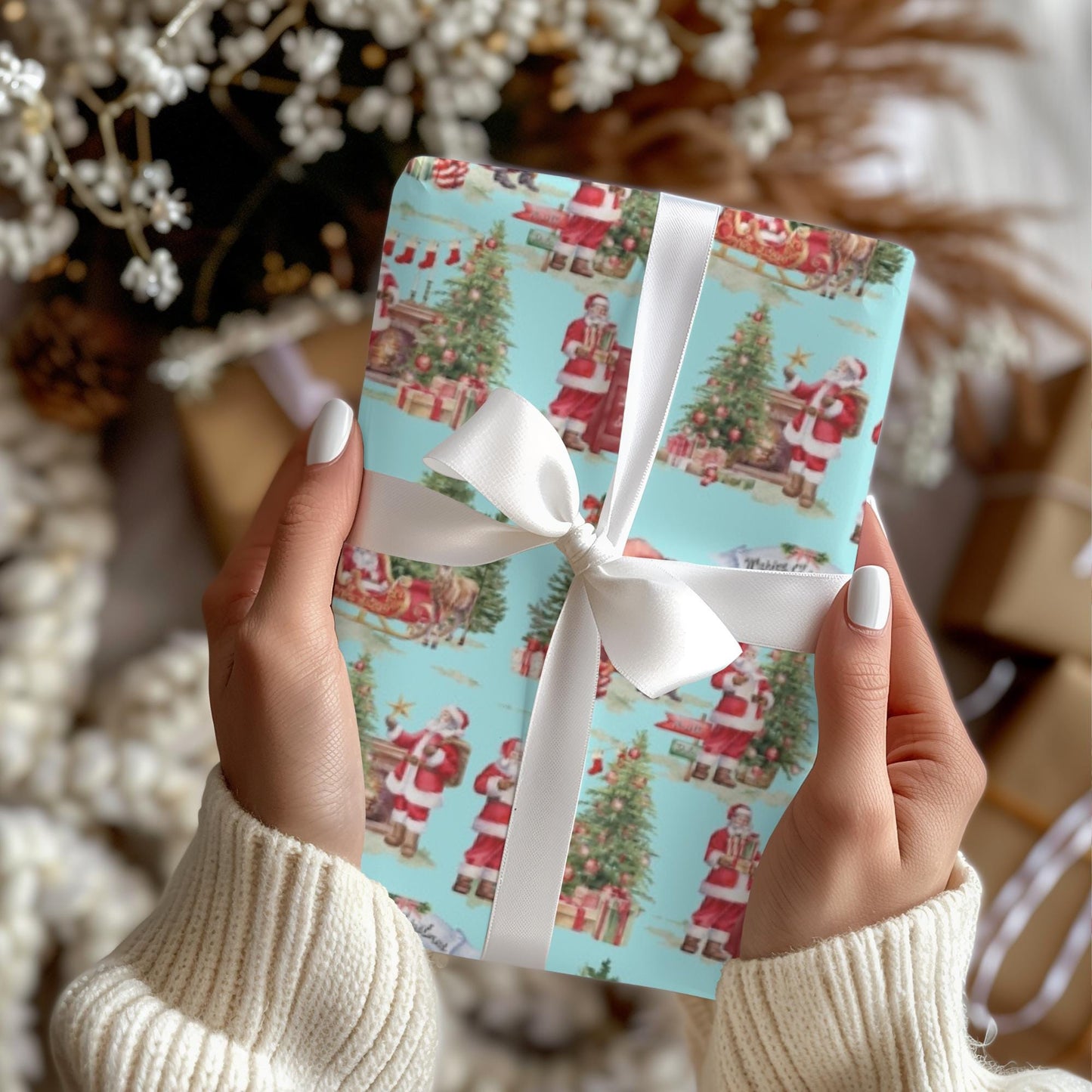 Vintage Santa Gift Wrap Papers - Retro Christmas Gift wrapping - Nostalgic Santa Claus Wrapping paper