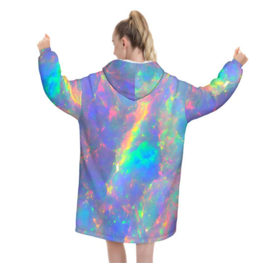 Opal Pattern Blanket Hoodie, Crystal Gemstone Witchy Galaxy Space Hooded Jumper, Lounge Sleepwear Pyjamas, Women Cottagecore Fashion