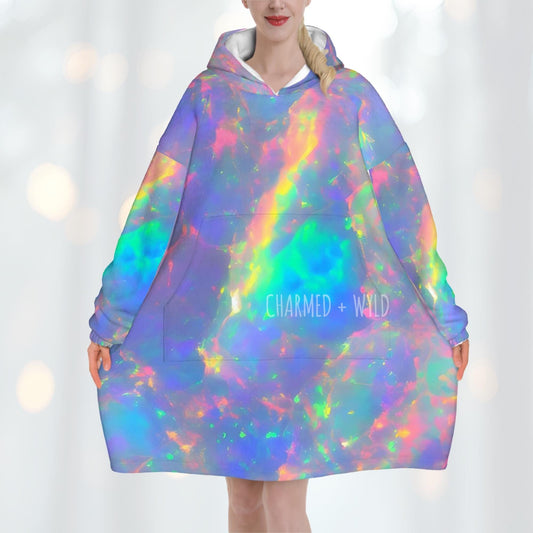 Opal Pattern Blanket Hoodie, Crystal Gemstone Witchy Galaxy Space Hooded Jumper, Lounge Sleepwear Pyjamas, Women Cottagecore Fashion