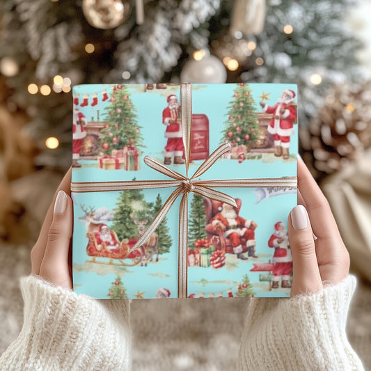 Vintage Santa Gift Wrap Papers - Retro Christmas Gift wrapping - Nostalgic Santa Claus Wrapping paper