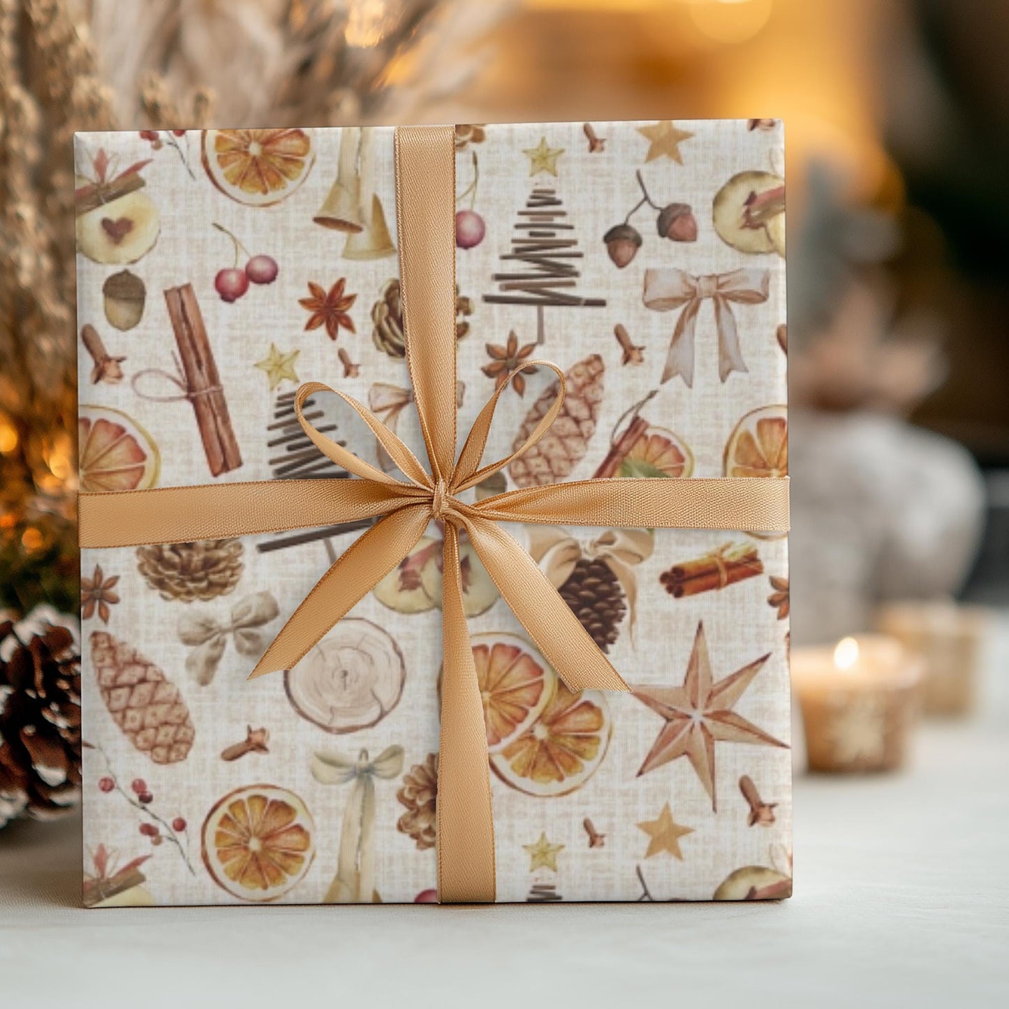 Rustic Natural Gift Wrapping Paper - Christmas Oranges & Burlap Gift Wrap - Boho Gift Wrap