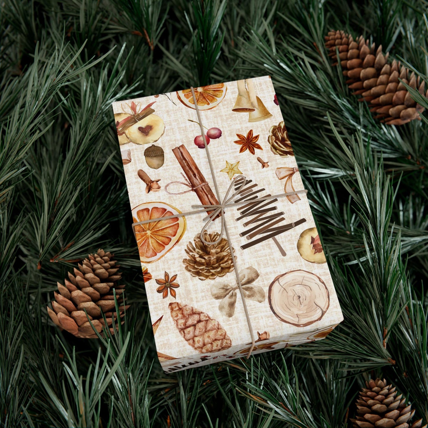 Rustic Natural Gift Wrapping Paper - Christmas Oranges & Burlap Gift Wrap - Boho Gift Wrap