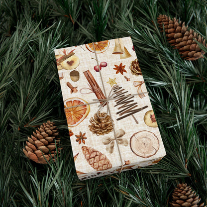 Rustic Natural Gift Wrapping Paper - Christmas Oranges & Burlap Gift Wrap - Boho Gift Wrap