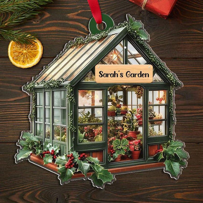 Personalized Name Garden House Ornament, 2D FLAT, Custom Name Greenhouse Acrylic Ornament, Plant Ornament Christmas, Gift For Plant Lovers
