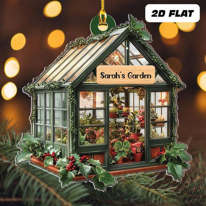 Personalized Name Garden House Ornament, 2D FLAT, Custom Name Greenhouse Acrylic Ornament, Plant Ornament Christmas, Gift For Plant Lovers