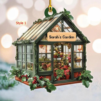 Personalized Name Garden House Ornament, 2D FLAT, Custom Name Greenhouse Acrylic Ornament, Plant Ornament Christmas, Gift For Plant Lovers