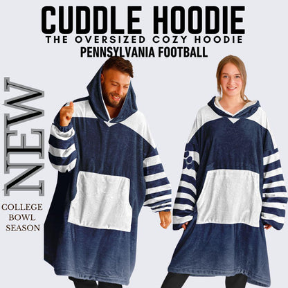 Pennsylvania Football Oversized Hooded Blanket: Blue & White Game Day Cuddle Hoodie