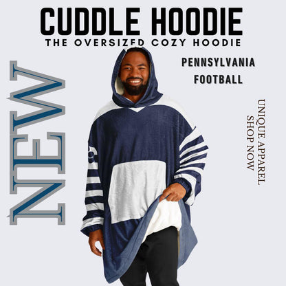 Pennsylvania Football Oversized Hooded Blanket: Blue & White Game Day Cuddle Hoodie