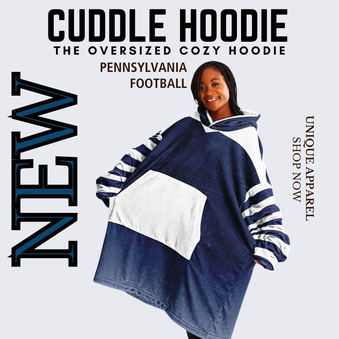 Pennsylvania Football Oversized Hooded Blanket: Blue & White Game Day Cuddle Hoodie