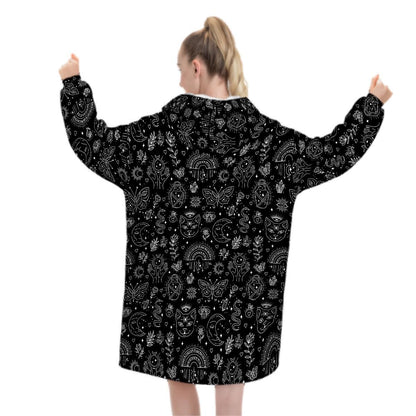 Witchy Black Blanket Hoodie, Boho Hooded Jumper, Women's Fashion, Gothic Winter Fall Accessory