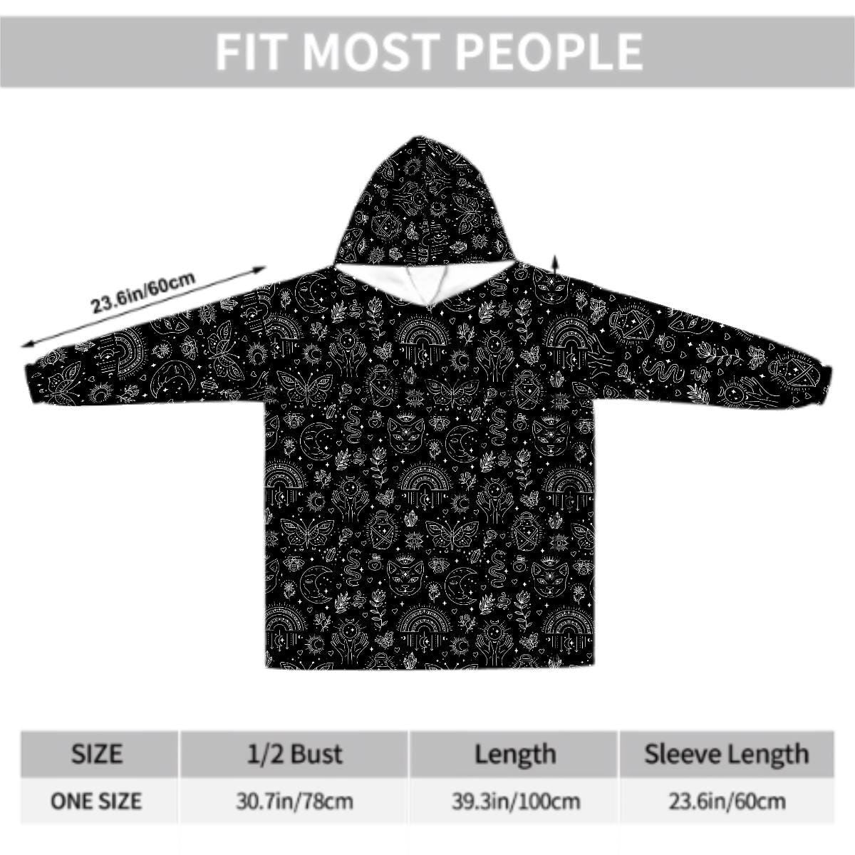 Witchy Black Blanket Hoodie, Boho Hooded Jumper, Women's Fashion, Gothic Winter Fall Accessory