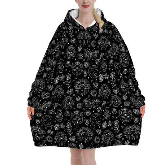 Witchy Black Blanket Hoodie, Boho Hooded Jumper, Women's Fashion, Gothic Winter Fall Accessory