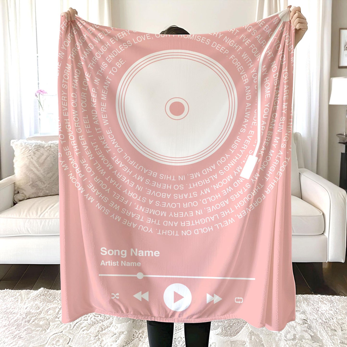 Personalized Music Lyrics Blanket, Custom Song Vinyl Lyrics Blanket, Mother's Day Gift, Girlfriend Gift, Anniversary Gift, Wedding Gift
