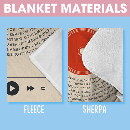 Personalized Music Lyrics Blanket, Custom Song Vinyl Lyrics Blanket, Mother's Day Gift, Girlfriend Gift, Anniversary Gift, Wedding Gift