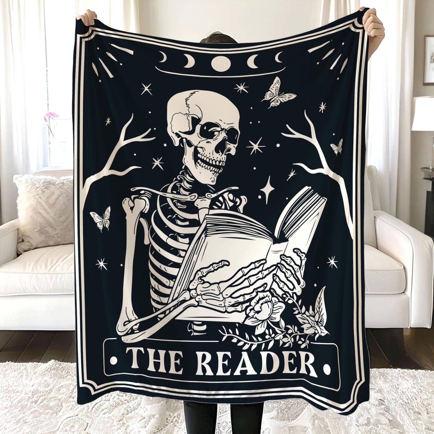 The Reader Tarot Blanket, Vintage Tarot Reader Blanket, Retro Book Lover Gift For Reader, Librarian Gift, Bookish Blanket for Book Club