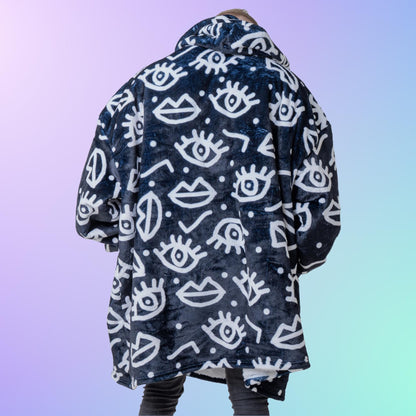 Black Graphic Hoodie Blanket Oversized Thick Sherpa Hoodie Snugclub One Size