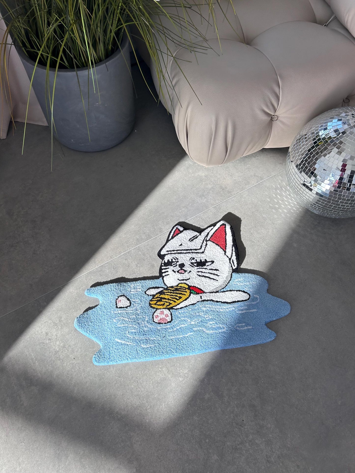 Handmade Anime Cat Rug,  Custom carpet, Cozy Home Decor