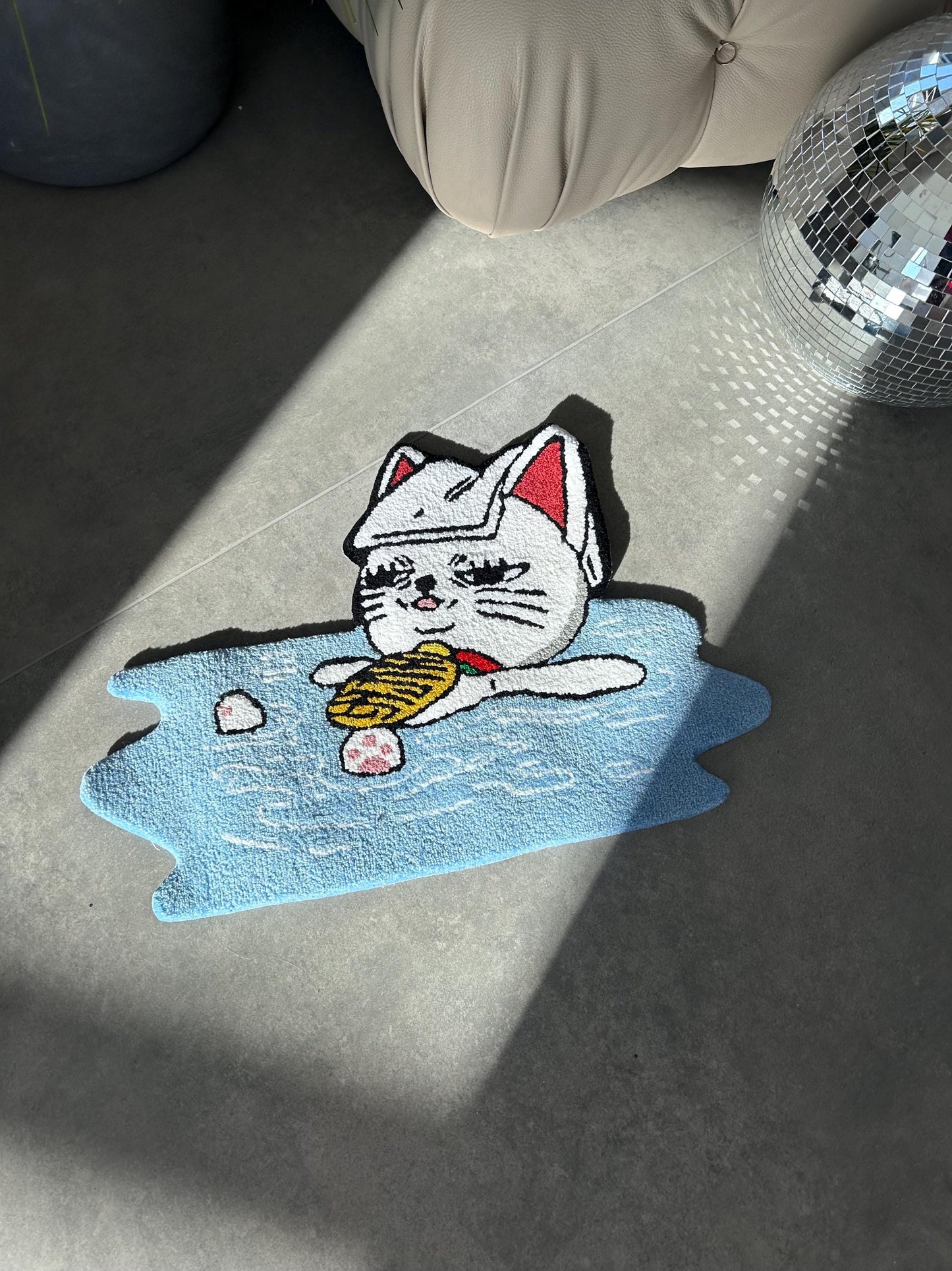 Handmade Anime Cat Rug,  Custom carpet, Cozy Home Decor