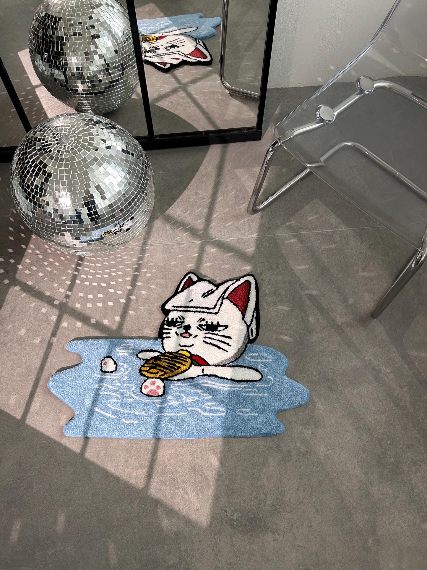 Handmade Anime Cat Rug,  Custom carpet, Cozy Home Decor