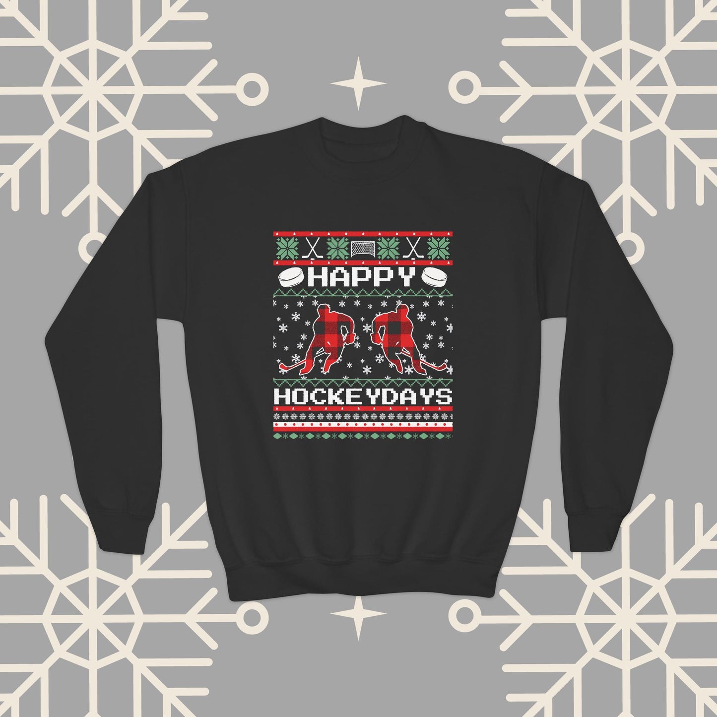 Youth Happy Hockeydays Ugly Christmas , Kids Hockey Christmas Sweatshirt, Gift for Hockey Player
