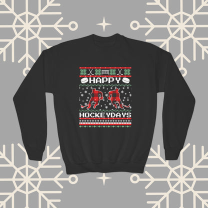 Youth Happy Hockeydays Ugly Christmas , Kids Hockey Christmas Sweatshirt, Gift for Hockey Player