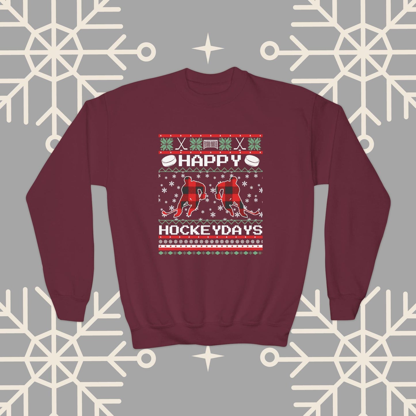 Youth Happy Hockeydays Ugly Christmas , Kids Hockey Christmas Sweatshirt, Gift for Hockey Player
