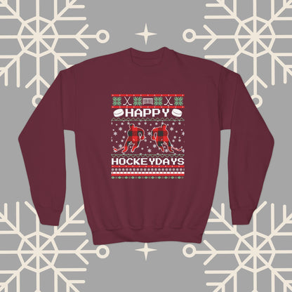 Youth Happy Hockeydays Ugly Christmas , Kids Hockey Christmas Sweatshirt, Gift for Hockey Player