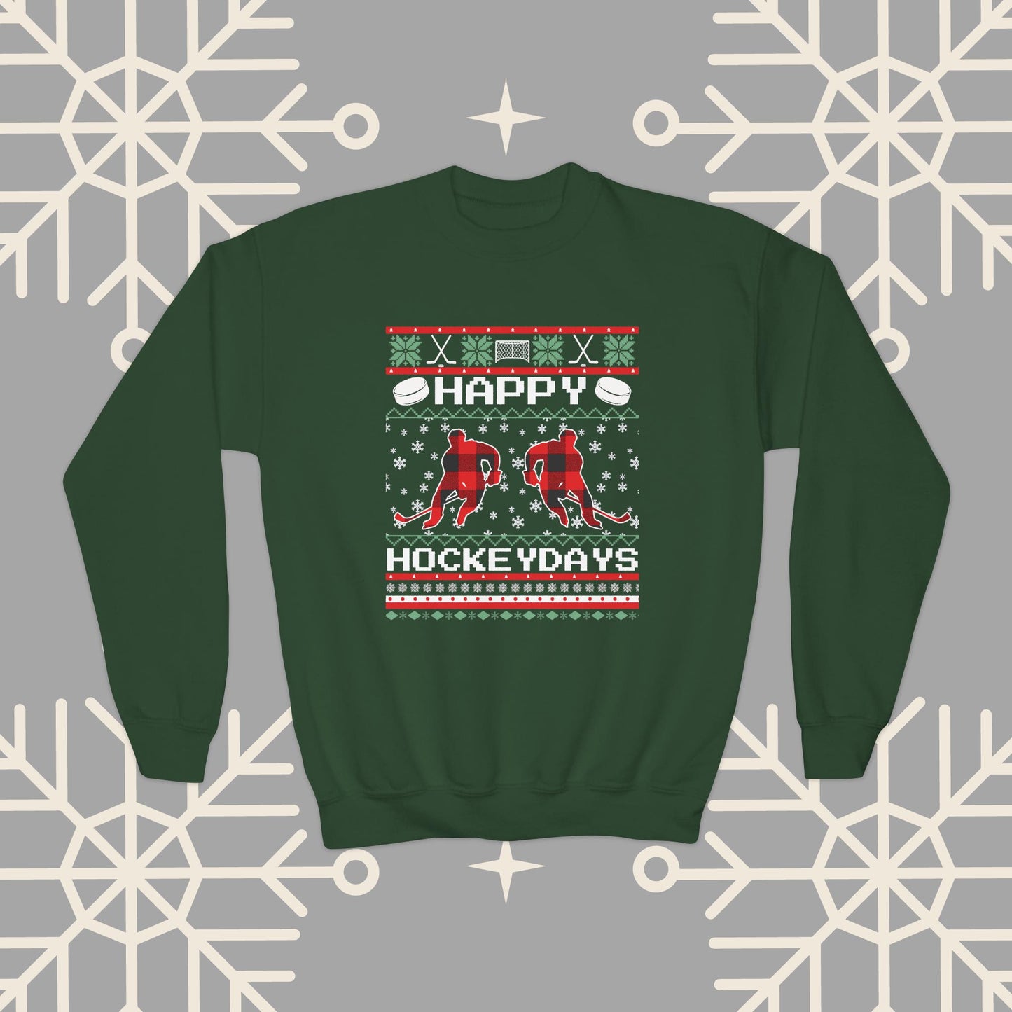 Youth Happy Hockeydays Ugly Christmas , Kids Hockey Christmas Sweatshirt, Gift for Hockey Player