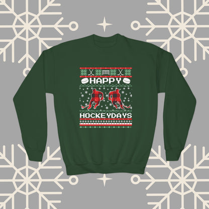 Youth Happy Hockeydays Ugly Christmas , Kids Hockey Christmas Sweatshirt, Gift for Hockey Player