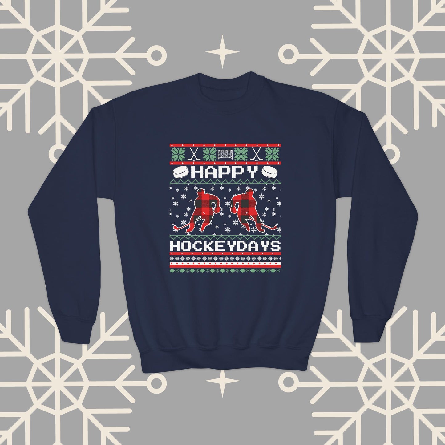 Youth Happy Hockeydays Ugly Christmas , Kids Hockey Christmas Sweatshirt, Gift for Hockey Player