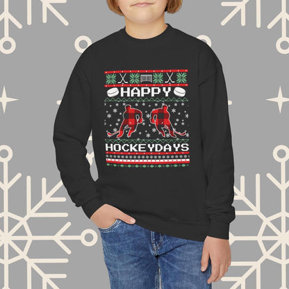 Youth Happy Hockeydays Ugly Christmas , Kids Hockey Christmas Sweatshirt, Gift for Hockey Player