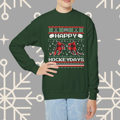 Youth Happy Hockeydays Ugly Christmas , Kids Hockey Christmas Sweatshirt, Gift for Hockey Player