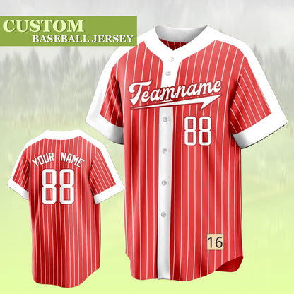 Custom Stripe Baseball Jersey  Personalized Team Name and Number  Stitched or Printed Custom Baseball Shirt for Men  Women  and Youth