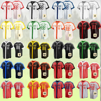 Custom Stripe Baseball Jersey  Personalized Team Name and Number  Stitched or Printed Custom Baseball Shirt for Men  Women  and Youth