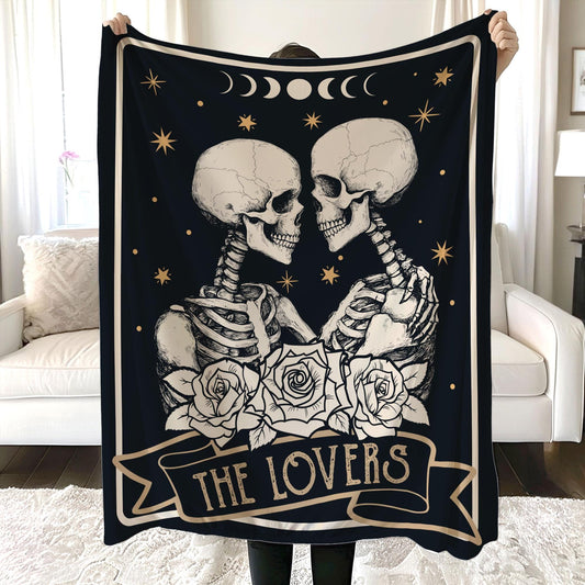 The Lover Tarot Card Blanket, Vintage Skeleton Lovers Valentine Gift, Gothic Valentine Gift, Tarot Reader Blanket, Mystical Skeleton Blanket