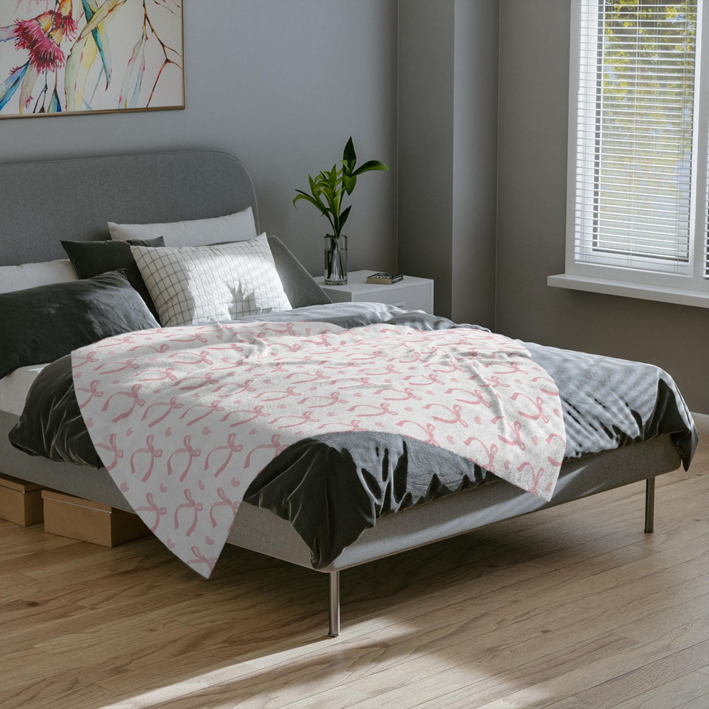 Coquette Pink Bows Blanket Hearts Valentine's Day Fleece Throw Pink Coquette Home Decor Pink Bow Lovers Christmas Gift for Family Friends