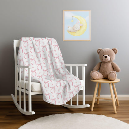 Coquette Pink Bows Blanket Hearts Valentine's Day Fleece Throw Pink Coquette Home Decor Pink Bow Lovers Christmas Gift for Family Friends