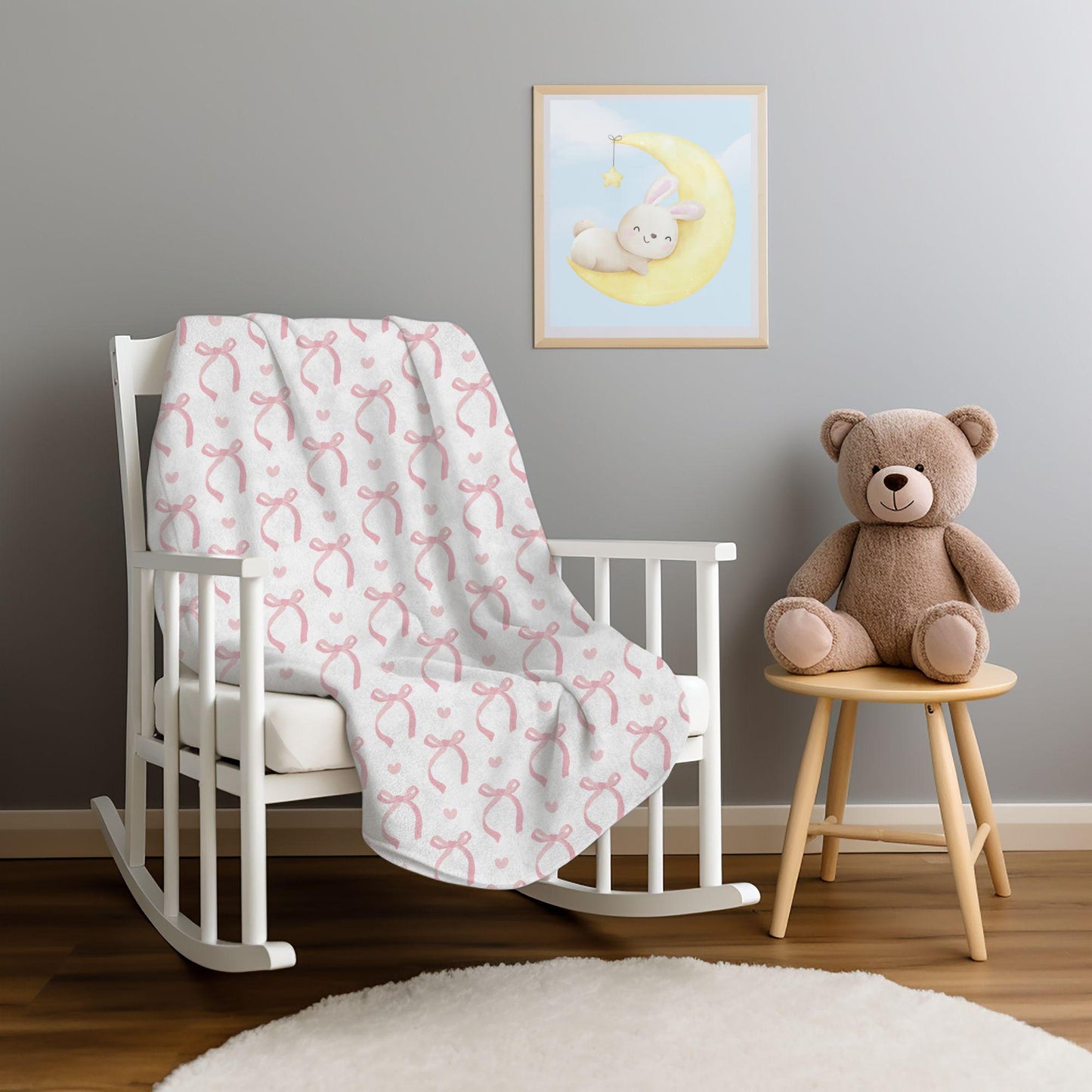 Coquette Pink Bows Blanket Hearts Valentine's Day Fleece Throw Pink Coquette Home Decor Pink Bow Lovers Christmas Gift for Family Friends