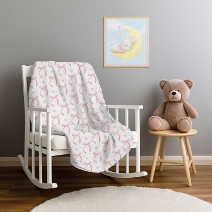 Coquette Pink Bows Blanket Hearts Valentine's Day Fleece Throw Pink Coquette Home Decor Pink Bow Lovers Christmas Gift for Family Friends